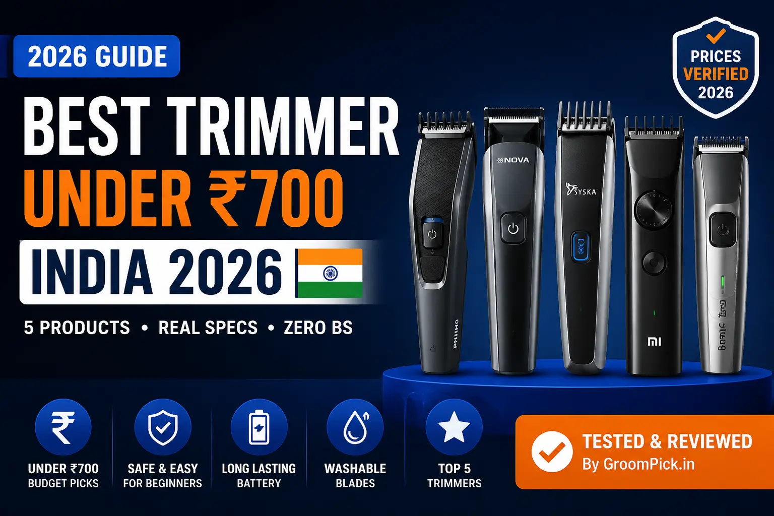 best trimmer under 700 india 2026 — philips bt1232 vega vhth-38 bombay shaving company budget comparison