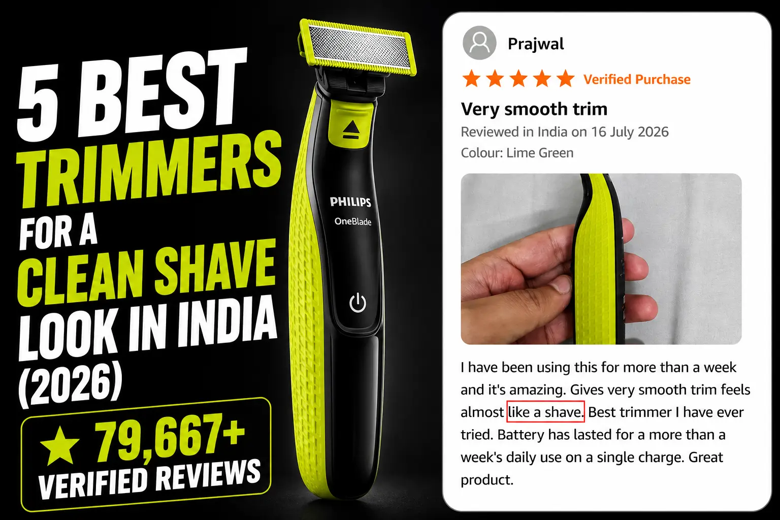 5 Best Trimmers for Clean Shave Look India 2026 — Philips OneBlade Turbo2X with dual-sided blade