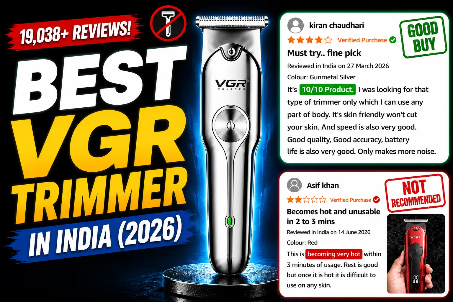 Best VGR Trimmer in India 2026 — VGR V-071 metal body turbo mode vs V-937 V-290 V-070 V-055 real Amazon reviews