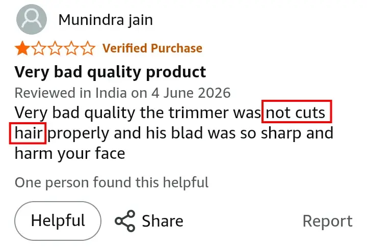 Xiaomi Trimmer 2C buyer reporting cutting consistency problem