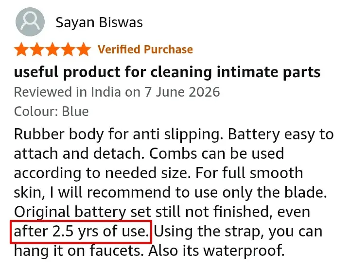 Amazon buyer sharing battery life and grooming experience with Philips BG1025