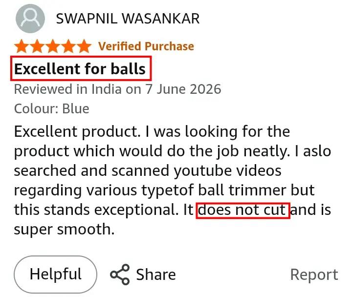 Amazon buyer confirming zero cuts experience with Philips BG5475 body groomer