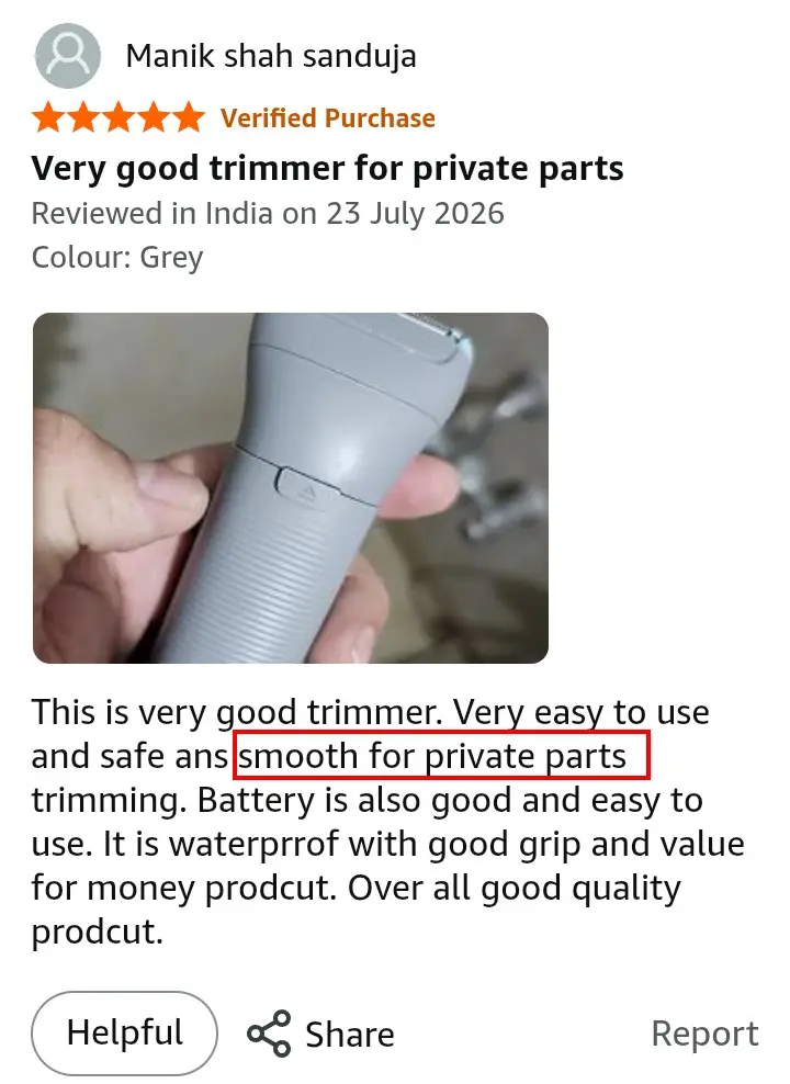 Amazon buyer sharing safe smooth trimming experience with Philips BG5475