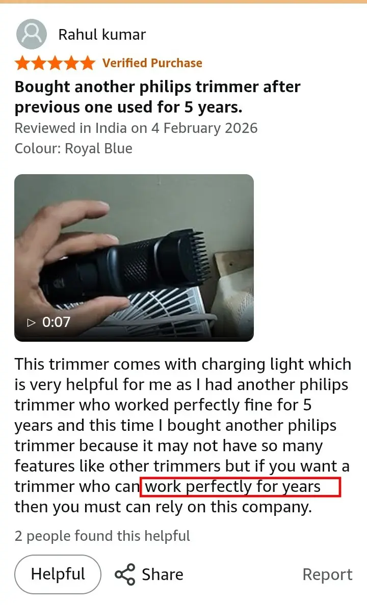 Philips BT3325 5 year long term durability Amazon India review screenshot 2026