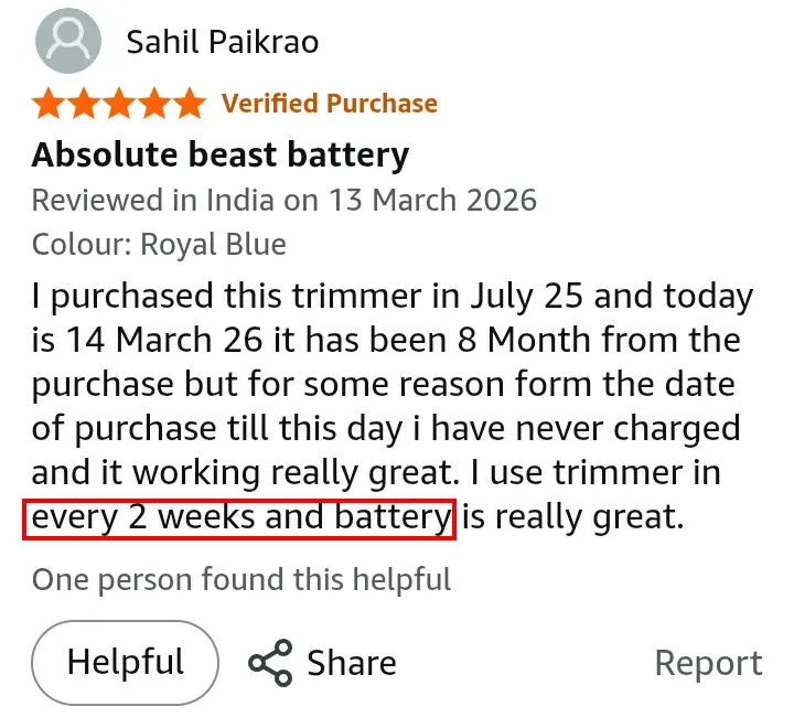 Philips BT3325 battery backup Amazon India review screenshot 2026