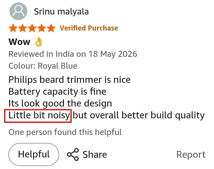 Philips BT3325 build quality Amazon review screenshot — plastic body feedback