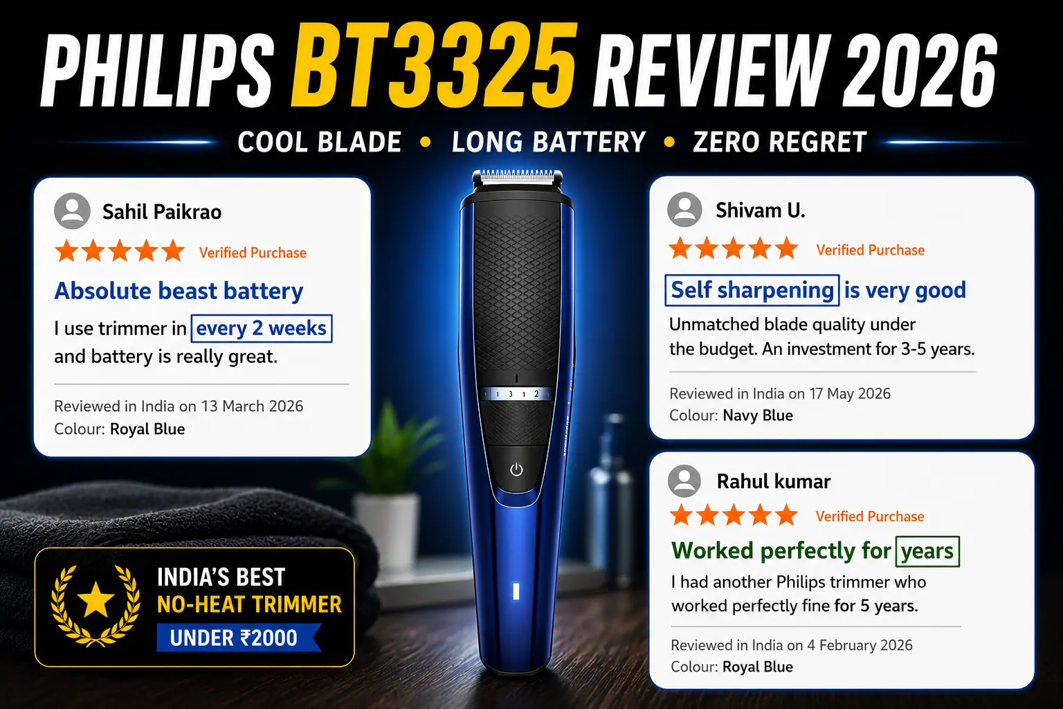 Philips BT3325 Review India 2026 — DuraPower Self-Sharpening Beard Trimmer