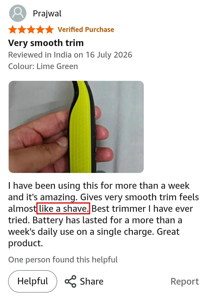 Philips OneBlade Turbo2X review showing shave-like finish experience