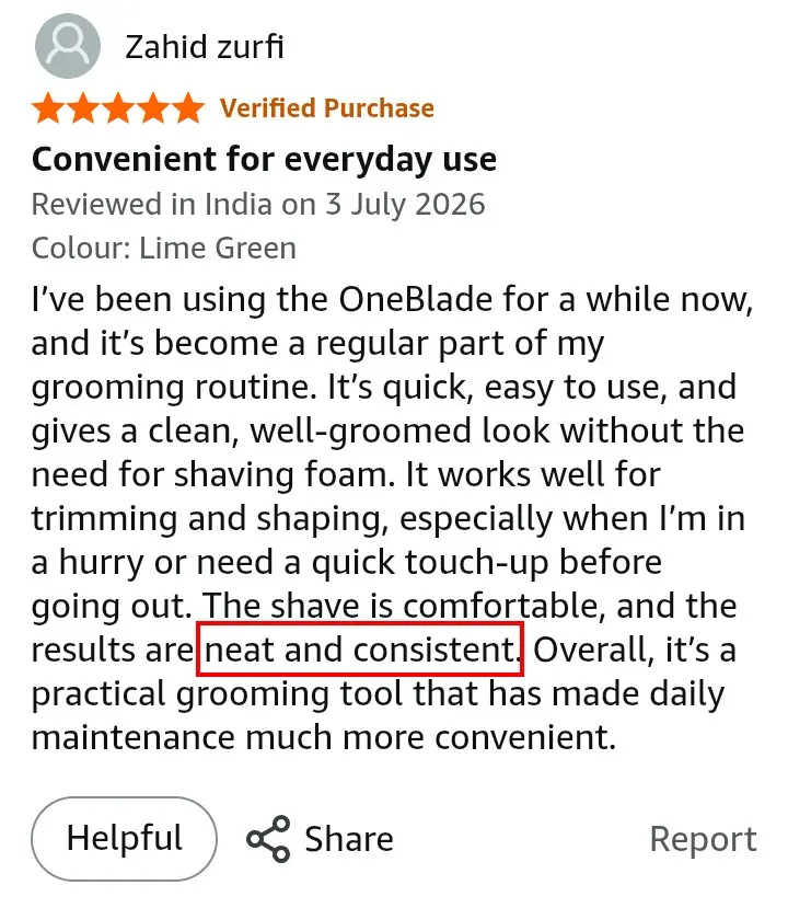 OneBlade Turbo2X review about neat consistent grooming results