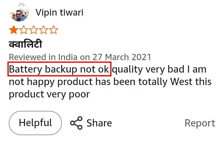 VGR V-070 battery backup less than claimed Amazon review screenshot verified purchase
