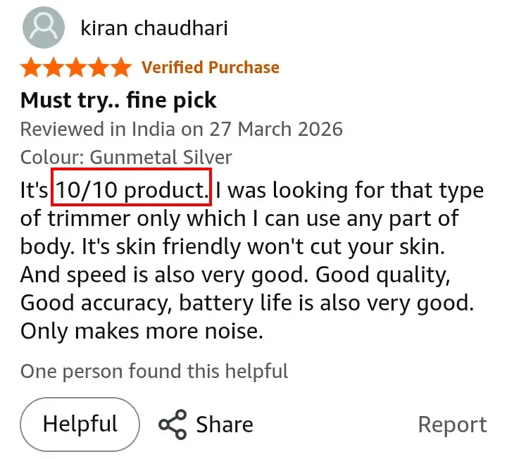 VGR V-071 perfect ten out of ten rating Amazon review screenshot