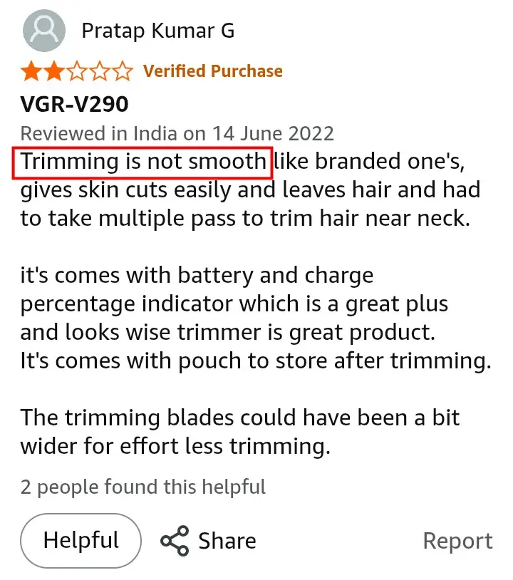 VGR V-290 skin cuts trimming issue Amazon review screenshot verified purchase