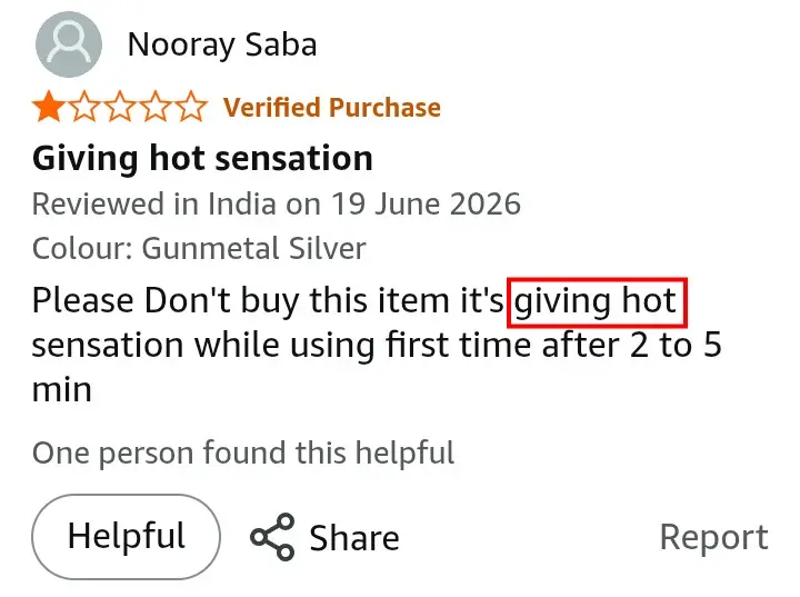 VGR V-071 heating issue negative Amazon review screenshot