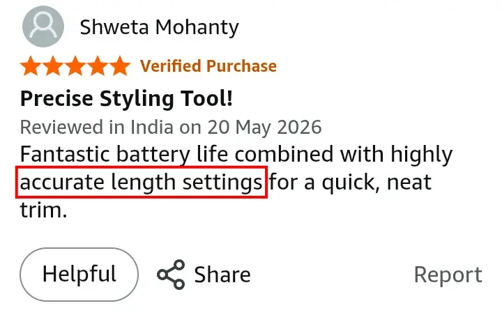 MI Beard Trimmer 2C 40 precision length settings Amazon India public buyer review screenshot 2026
