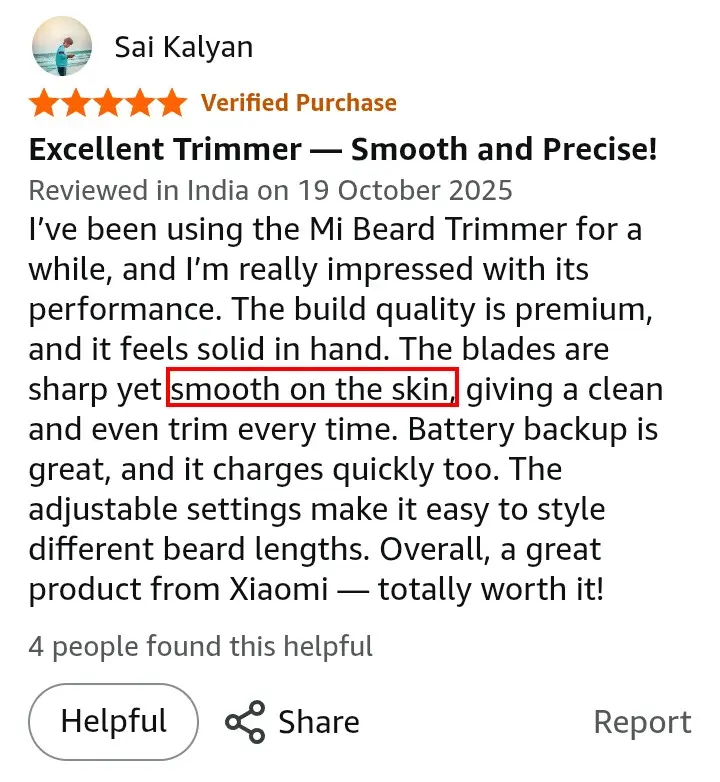 MI Beard Trimmer 2C stainless steel smooth blade Amazon India public buyer review screenshot 2026