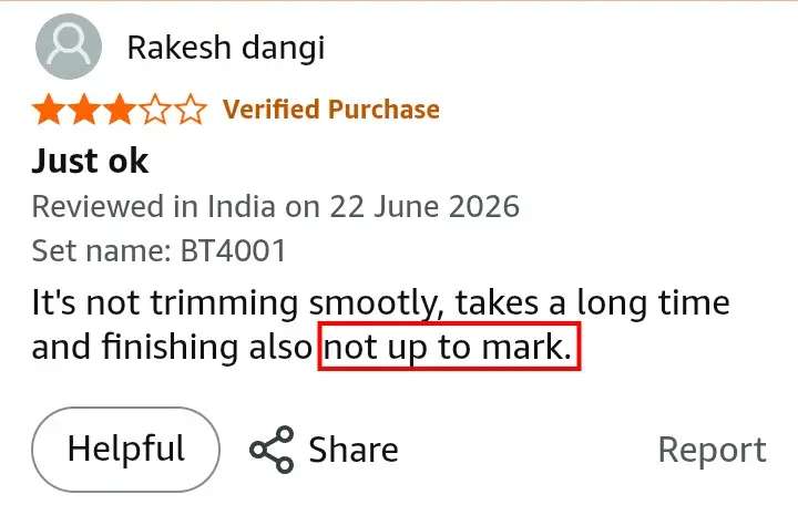 Havells grooming kit not up to mark Amazon review screenshot