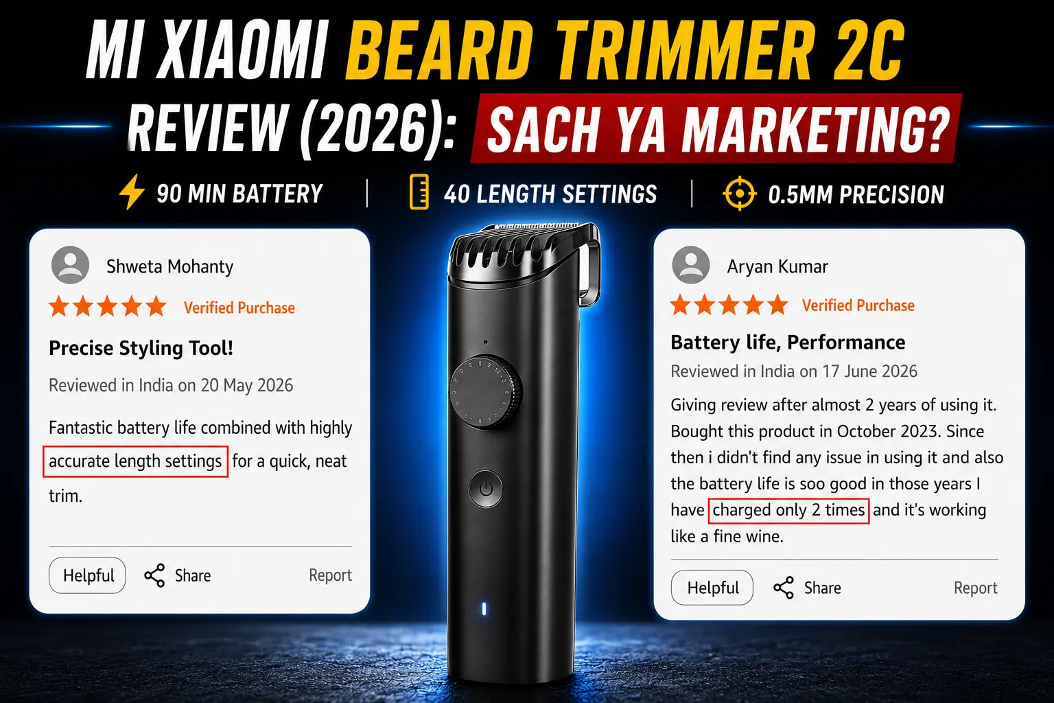 MI Xiaomi Beard Trimmer 2C Review 2026 — 40 Precision Settings Stainless Steel Cordless Trimmer India