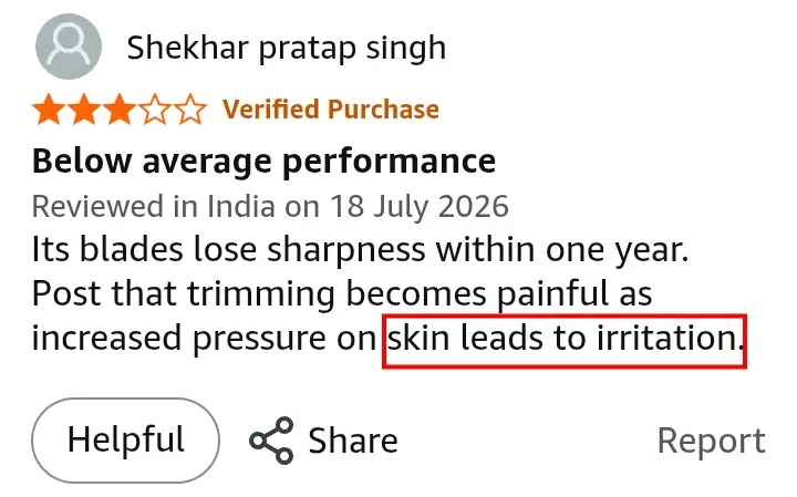 Morphy Richards Kingsman Pro skin irritation Amazon review screenshot