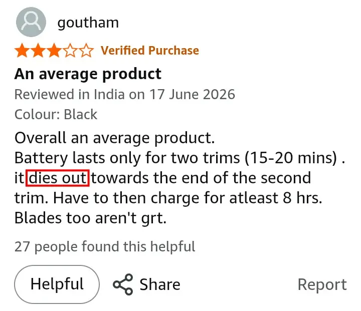 Philips BT1232 negative Amazon review screenshot