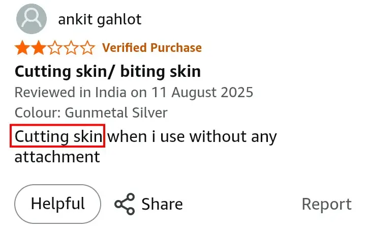 VGR V-071 skin cutting complaint Amazon customer review screenshot India 2026